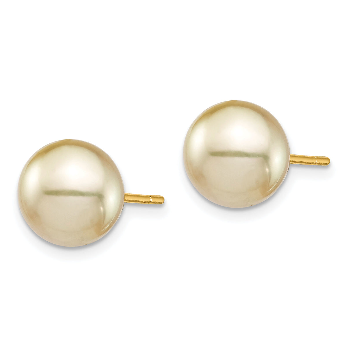 14K 9-10mm Golden Round Saltwater Cultured South Sea Pearl Post Earrings-XF744E