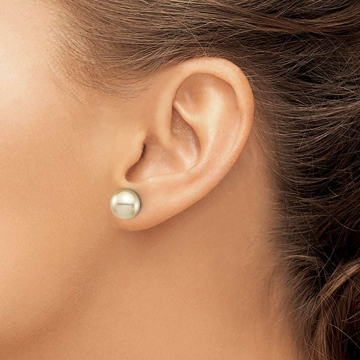 14K 9-10mm Golden Round Saltwater Cultured South Sea Pearl Post Earrings-XF744E