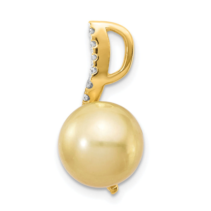14K 10-11mm Golden Saltwater Cultured South Sea Pearl .125ct Dia Pendant-XF745