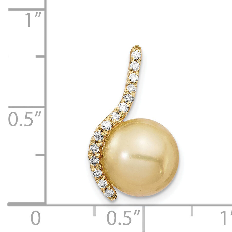 14K 10-11mm Golden Saltwater Cultured South Sea Pearl .125ct Dia Pendant-XF745