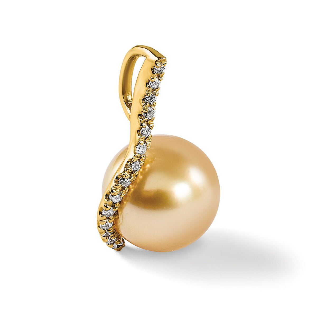 14K 10-11mm Golden Saltwater Cultured South Sea Pearl .125ct Dia Pendant-XF745