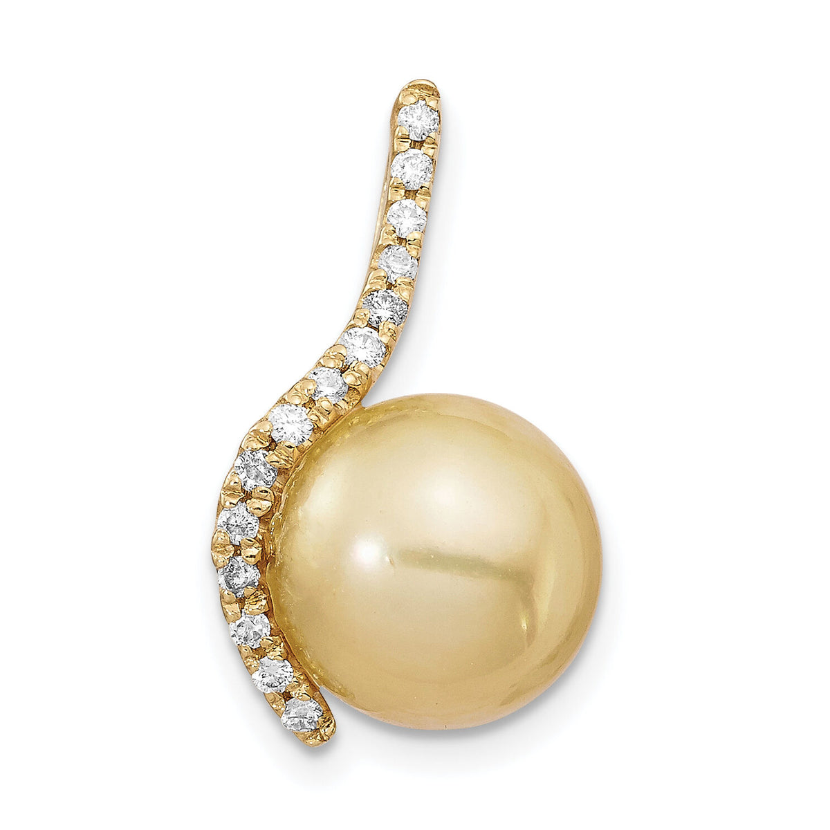 14K 10-11mm Golden Saltwater Cultured South Sea Pearl .125ct Dia Pendant-XF745