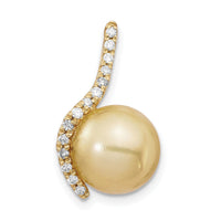 14K 10-11mm Golden Saltwater Cultured South Sea Pearl .125ct Dia Pendant-XF745