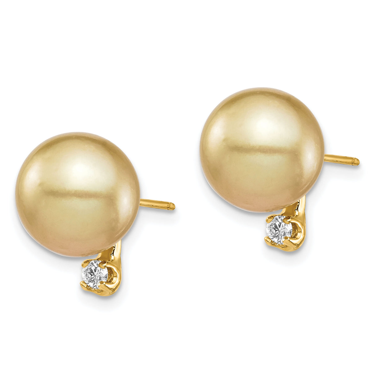 14K 9-10mm Golden Saltwater Cultured South Sea Pearl .10ct Dia Earrings-XF747E