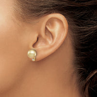 14K 9-10mm Golden Saltwater Cultured South Sea Pearl .10ct Dia Earrings-XF747E
