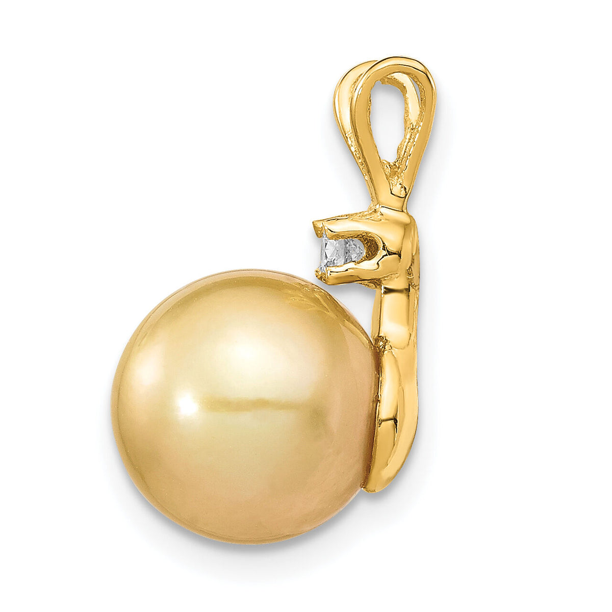 14K 9-10mm Golden Saltwater Cultured South Sea Pearl .05ct Diamond Pendant-XF748