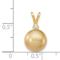 14K 9-10mm Golden Saltwater Cultured South Sea Pearl .05ct Diamond Pendant-XF748