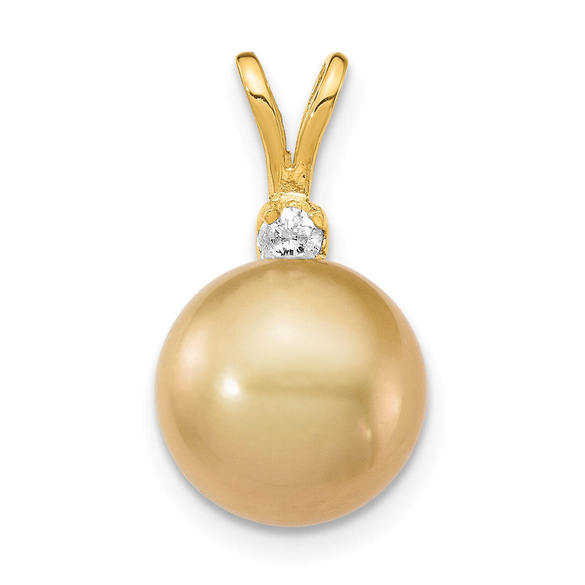 14K 9-10mm Golden Saltwater Cultured South Sea Pearl .05ct Diamond Pendant-XF748