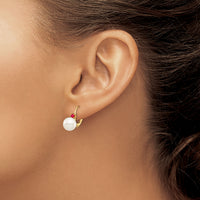 14K 8-8.5mm White Round FWC Pearl Ruby Leverback Earrings-XF752E/R