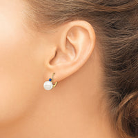 14K 8-8.5mm White Round FWC Pearl Sapphire Leverback Earrings-XF752E/S