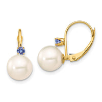 14K 8-8.5mm White Round FWC Pearl Tanzanite Leverback Earrings-XF752E/TZ