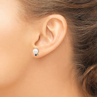 14K 7-7.5mm White Round Freshwater Cultured Pearl Sapphire Post Earrings-XF753E/S
