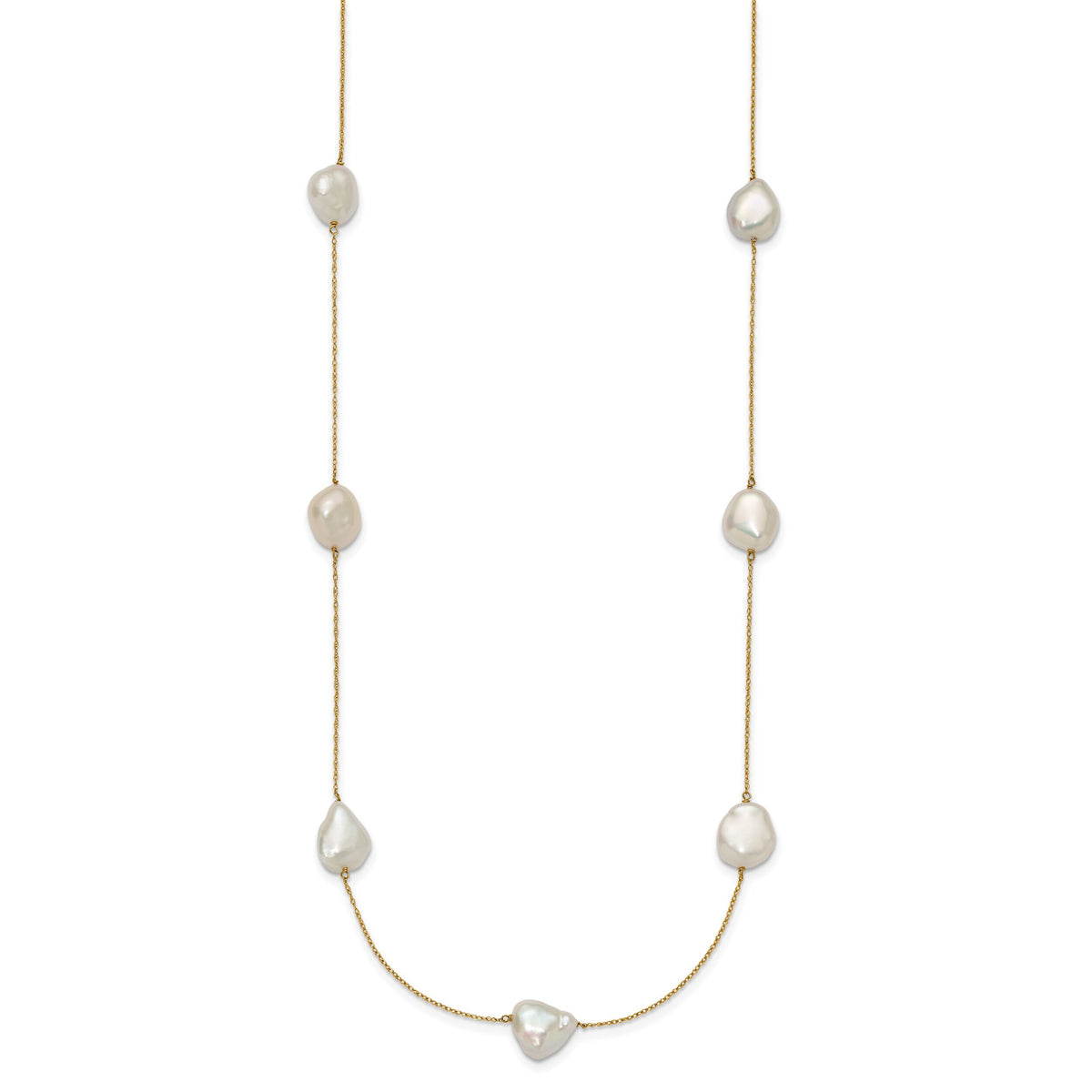 14K 10-11mm White Keshi Freshwater Cultured Pearl 7-station Necklace-XF755-20