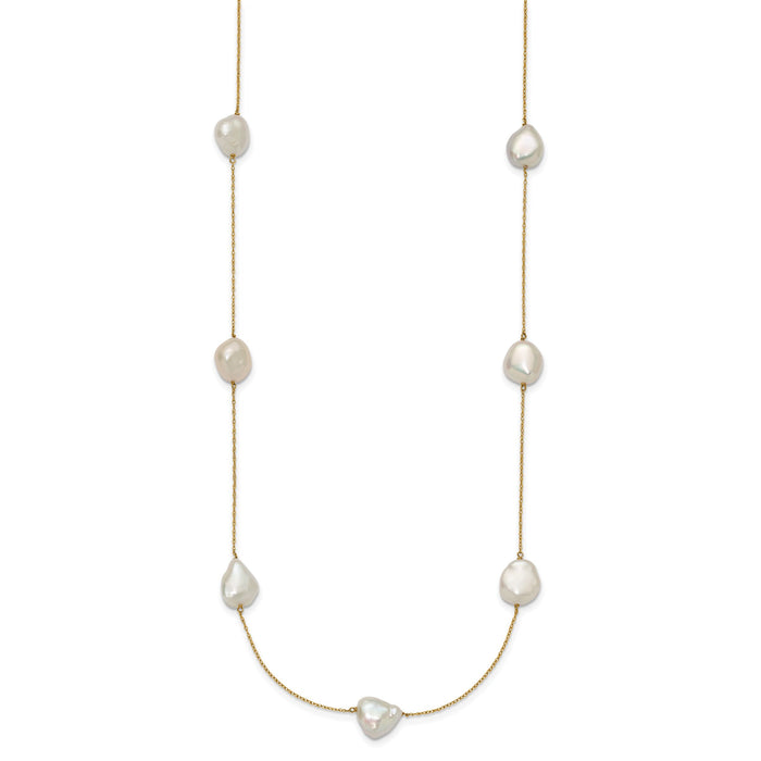 14K 10-11mm White Keshi Freshwater Cultured Pearl 7-station Necklace-XF755-20