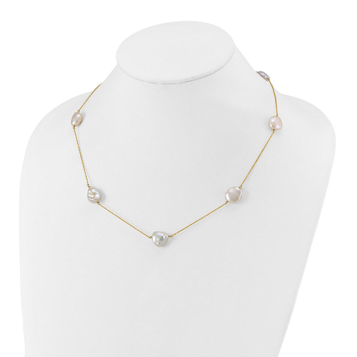 14K 10-11mm White Keshi Freshwater Cultured Pearl 7-station Necklace-XF755-20