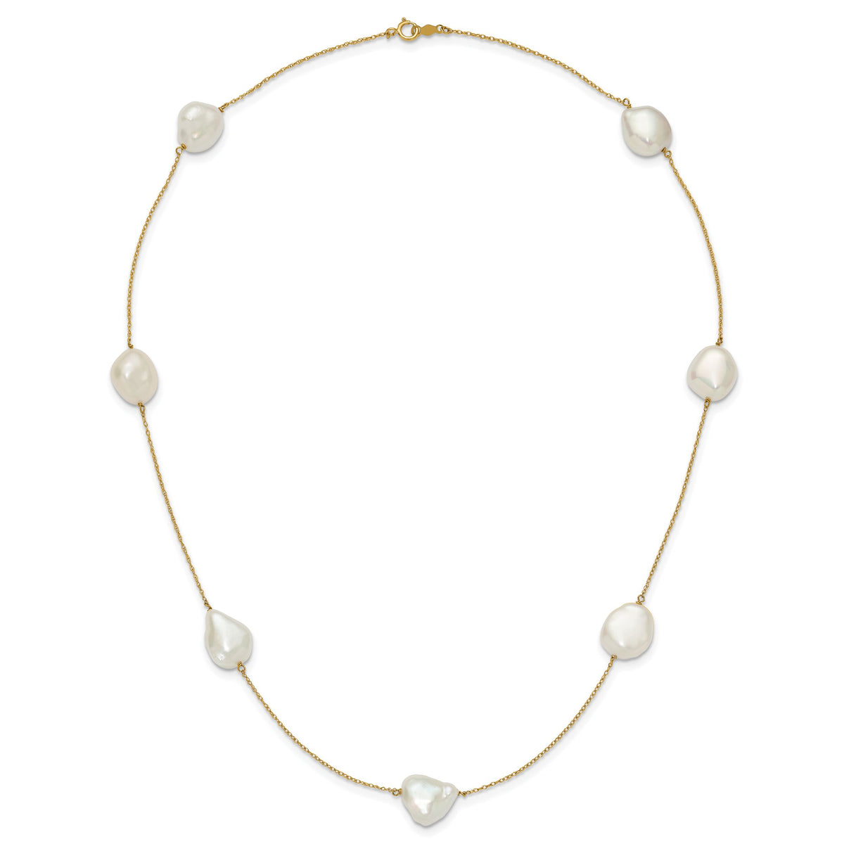 14K 10-11mm White Keshi Freshwater Cultured Pearl 7-station Necklace-XF755-20
