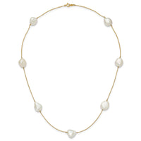 14K 10-11mm White Keshi Freshwater Cultured Pearl 7-station Necklace-XF755-20