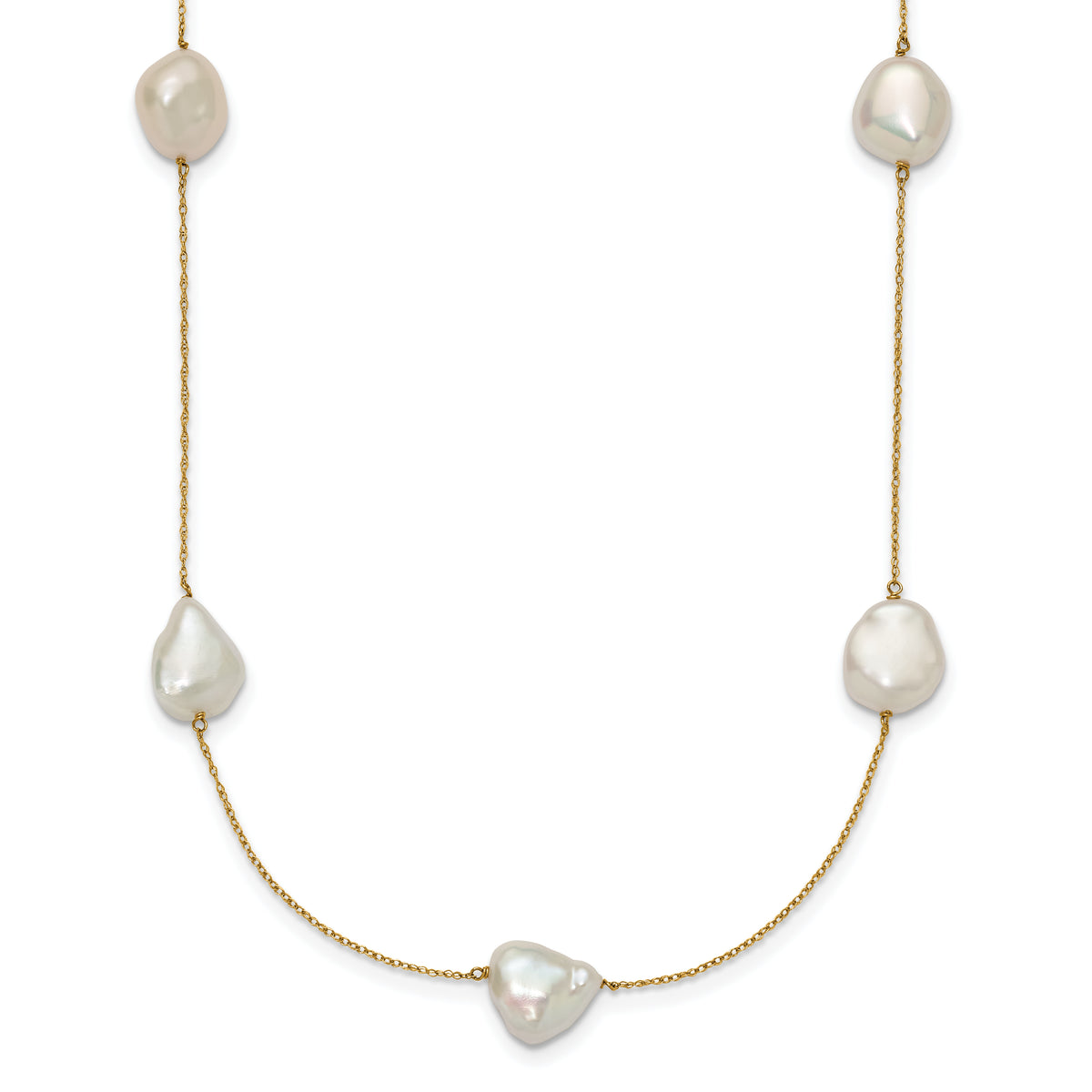 14K 10-11mm White Keshi Freshwater Cultured Pearl 7-station Necklace-XF755-20