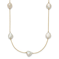14K 10-11mm White Keshi Freshwater Cultured Pearl 7-station Necklace-XF755-20