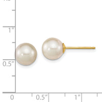 14K 8-9mm Round White Saltwater Cultured South Sea Pearl Earrings-XF756E
