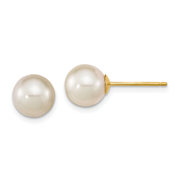 14K 8-9mm Round White Saltwater Cultured South Sea Pearl Earrings-XF756E