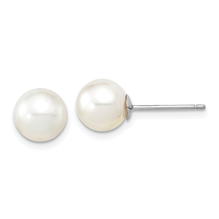 14K White Gold 8-9mm Round White Saltwater South Sea Pearl Earrings-XF756WE