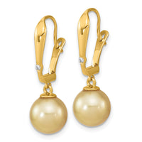 14K 9-10mm Round Golden Saltwater South Sea Pearl .02ct Dia. Earrings-XF758E