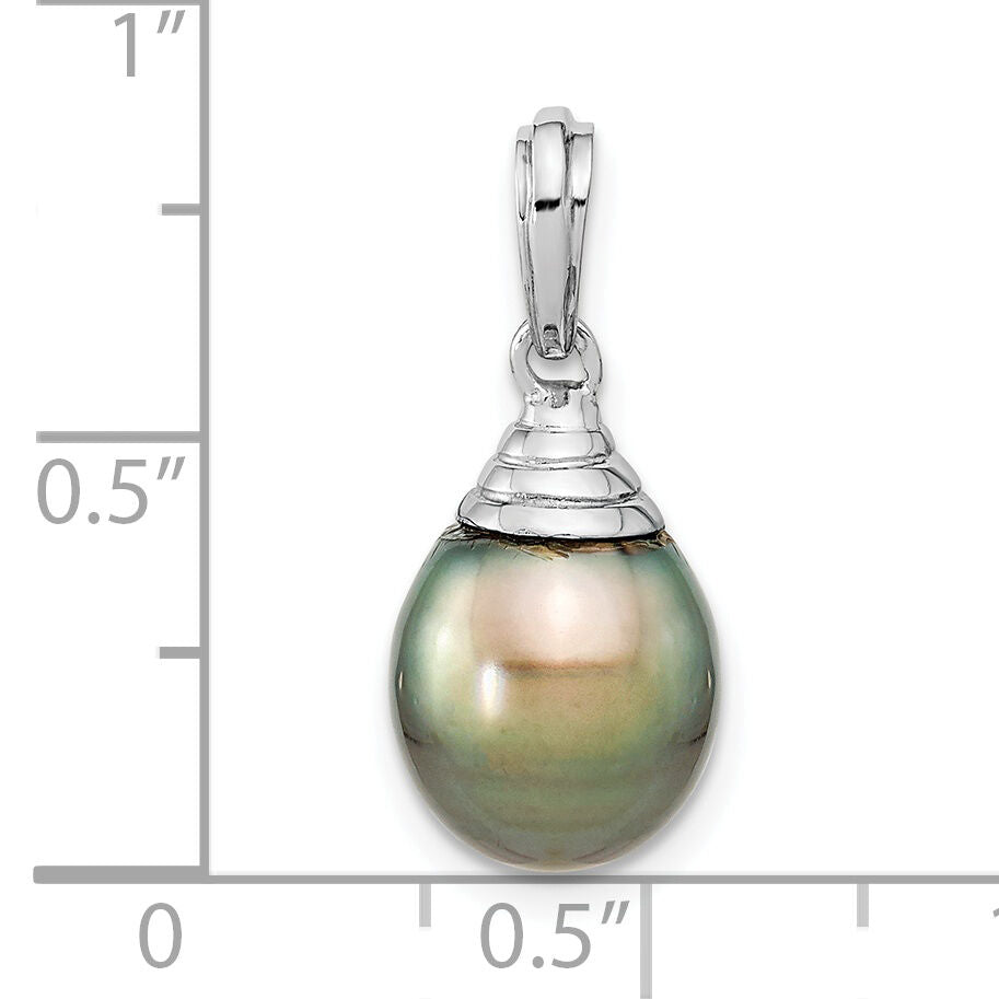 14K White Gold 9-10mm Teardrop Black Saltwater Tahitian Pearl Pendant-XF759