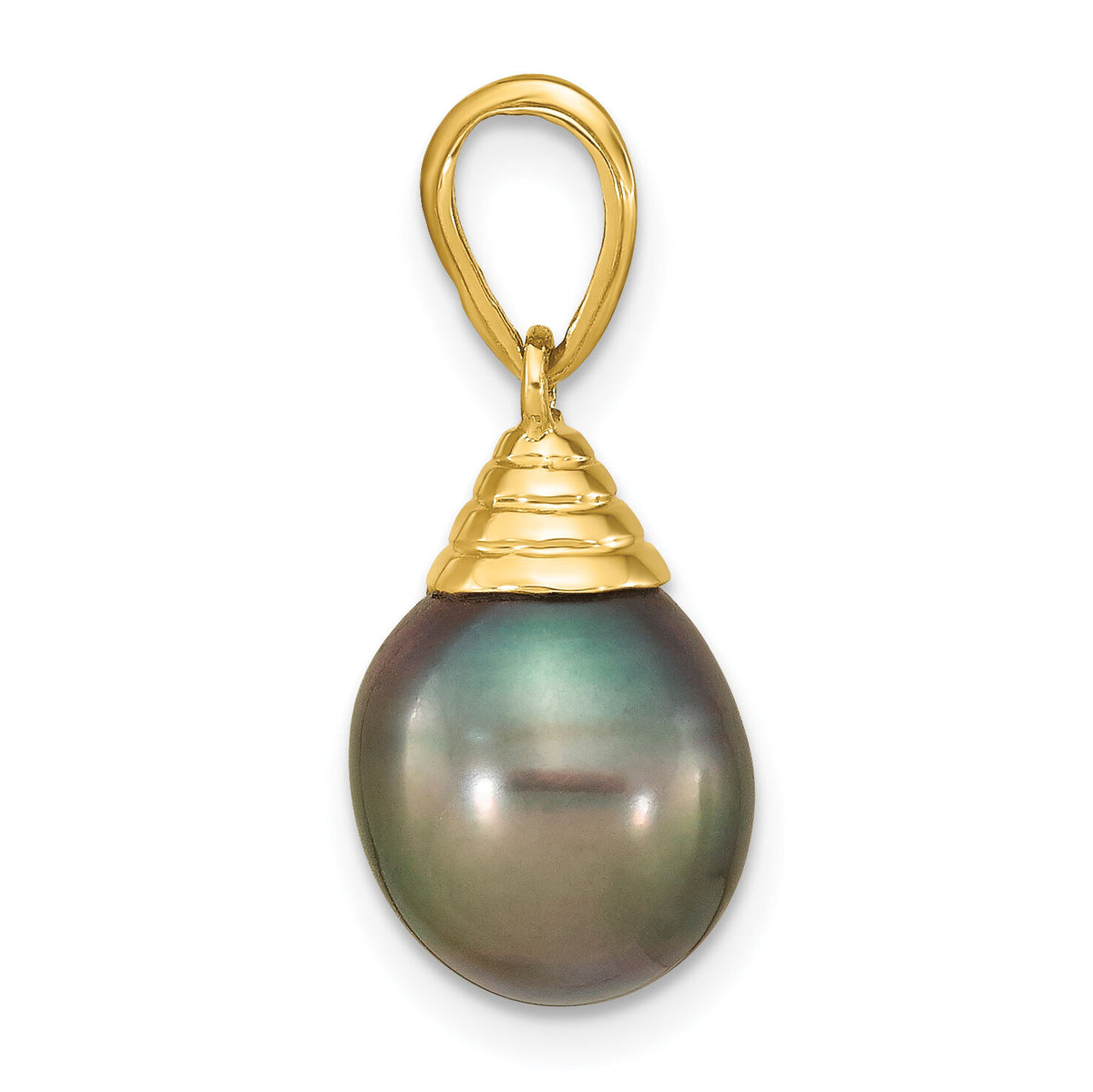 14K 9-10mm Teardrop Black Saltwater Tahitian Pearl Pendant-XF760