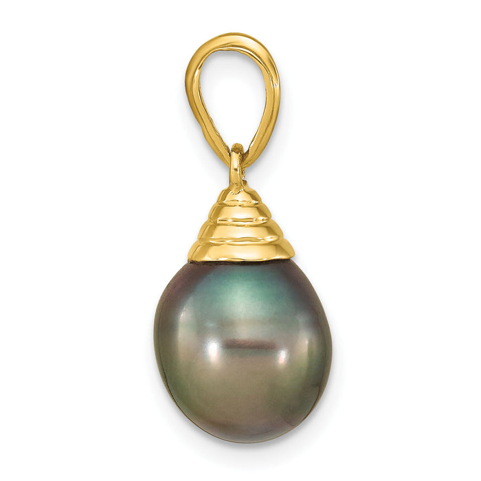 14K 9-10mm Teardrop Black Saltwater Tahitian Pearl Pendant-XF760