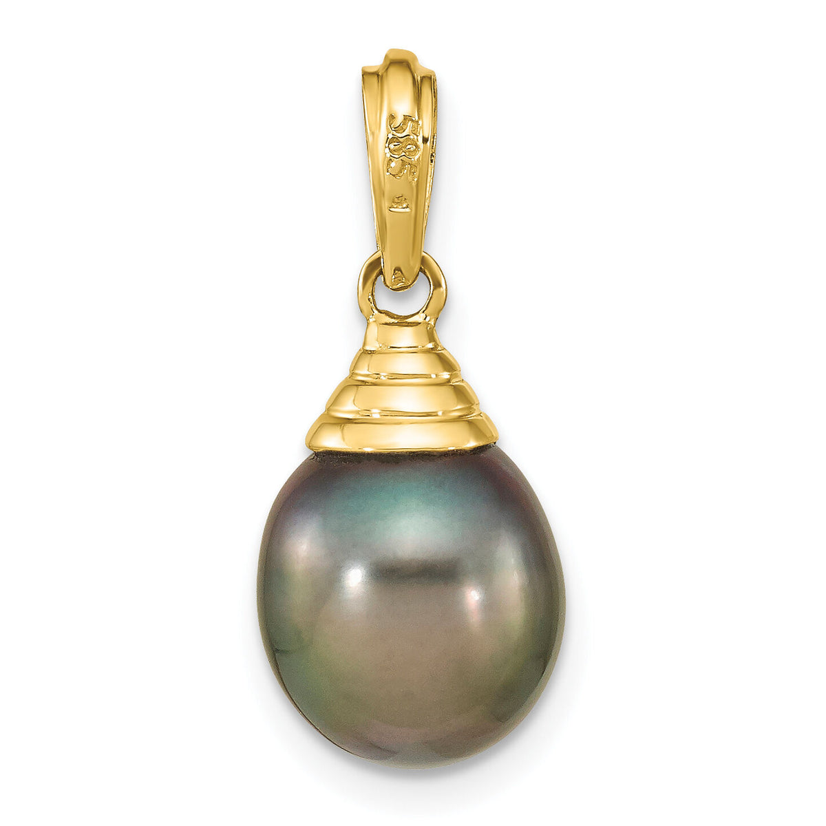 14K 9-10mm Teardrop Black Saltwater Tahitian Pearl Pendant-XF760