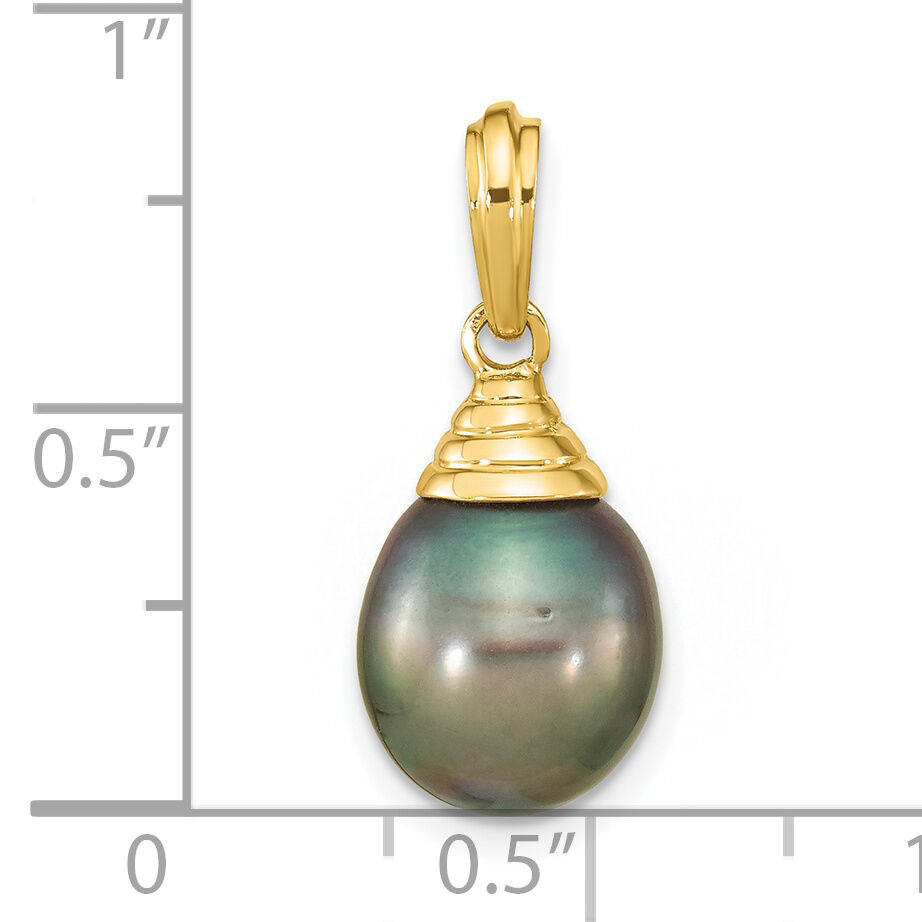 14K 9-10mm Teardrop Black Saltwater Tahitian Pearl Pendant-XF760