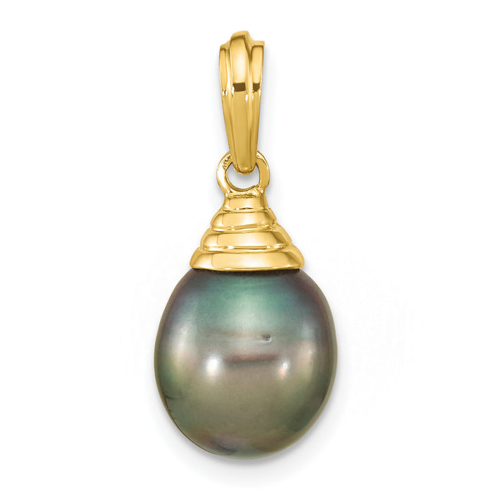 14K 9-10mm Teardrop Black Saltwater Tahitian Pearl Pendant-XF760