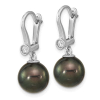 14K White Gold 9-10mm Round Black Saltwater Tahitian Pearl .10ct Dia. Dang-XF763E