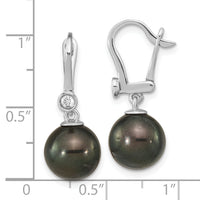 14K White Gold 9-10mm Round Black Saltwater Tahitian Pearl .10ct Dia. Dang-XF763E
