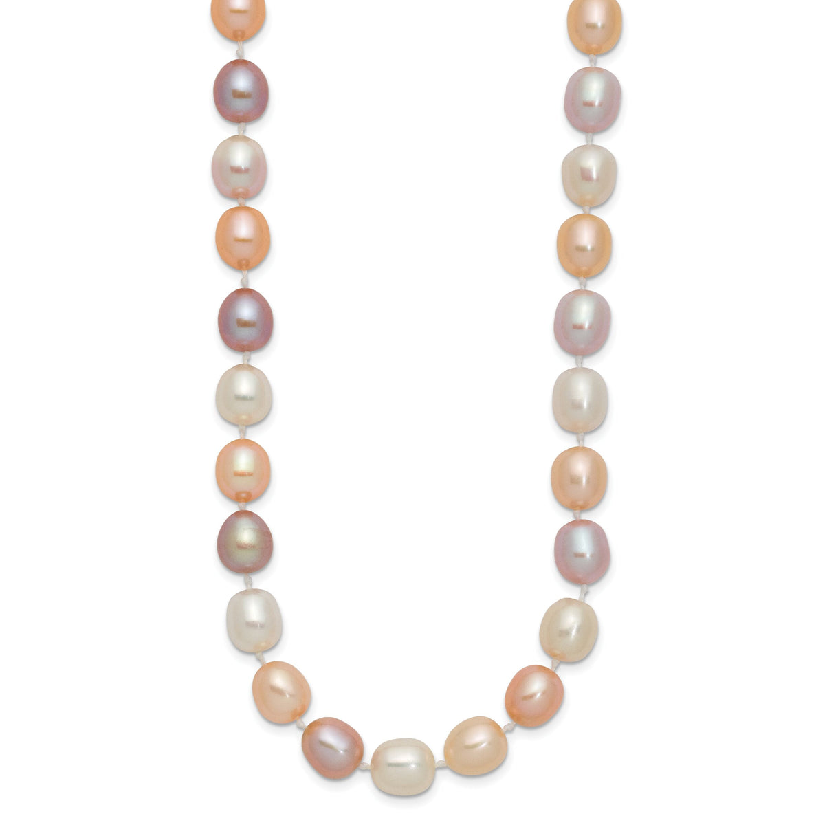 14K 8-9mm Rice Pink Purple White Alternating Color FWC Pearl Necklace-XF764-18