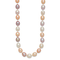 14K 8-9mm Rice Pink Purple White Alternating Color FWC Pearl Necklace-XF764-18