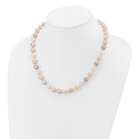 14K 8-9mm Rice Pink Purple White Alternating Color FWC Pearl Necklace-XF764-18