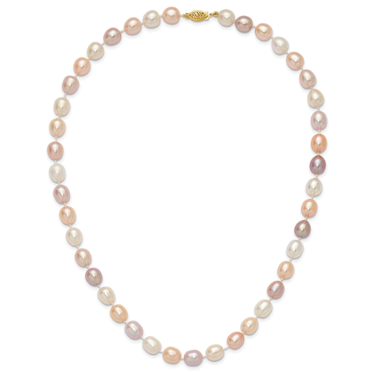 14K 8-9mm Rice Pink Purple White Alternating Color FWC Pearl Necklace-XF764-18