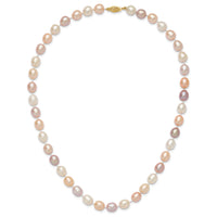 14K 8-9mm Rice Pink Purple White Alternating Color FWC Pearl Necklace-XF764-18