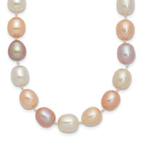 14K 8-9mm Rice Pink Purple White Alternating Color FWC Pearl Necklace-XF764-18