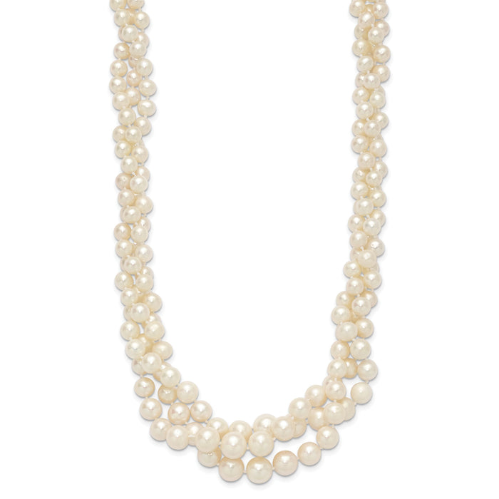 14K 5-9mm Semi-round White FWC Pearl Multi-strand Necklace-XF765-19