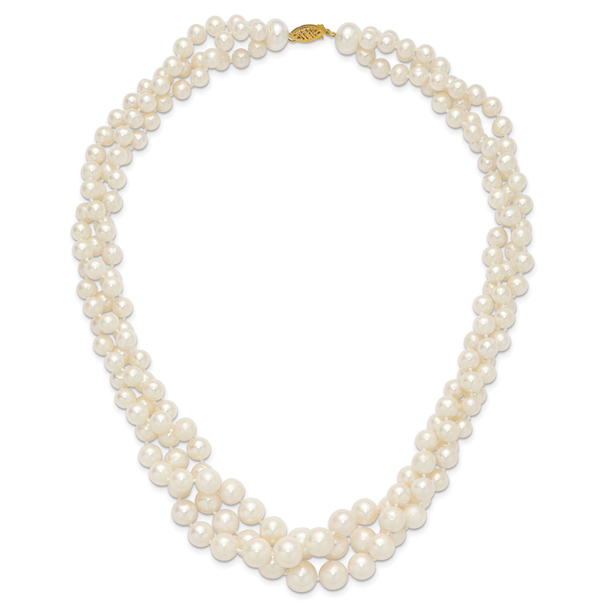 14K 5-9mm Semi-round White FWC Pearl Multi-strand Necklace-XF765-19