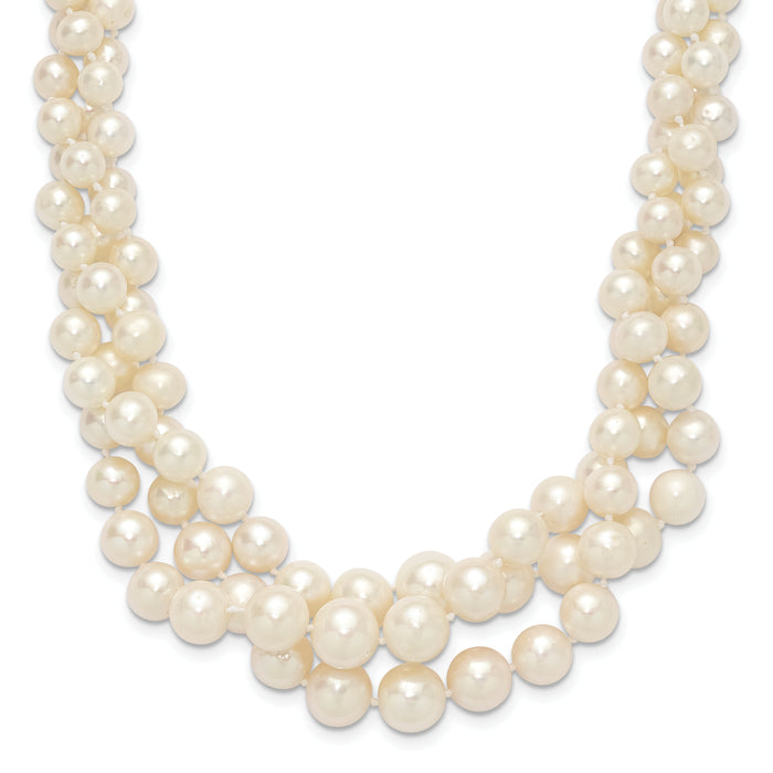 14K 5-9mm Semi-round White FWC Pearl Multi-strand Necklace-XF765-19