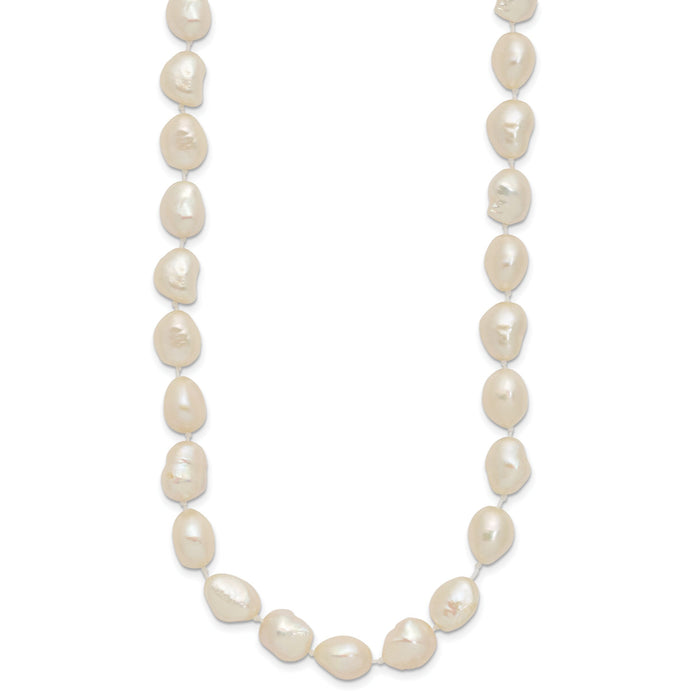 14K 7x11mm Baroque White Freshwater Cultured Pearl 20in Necklace-XF766-20