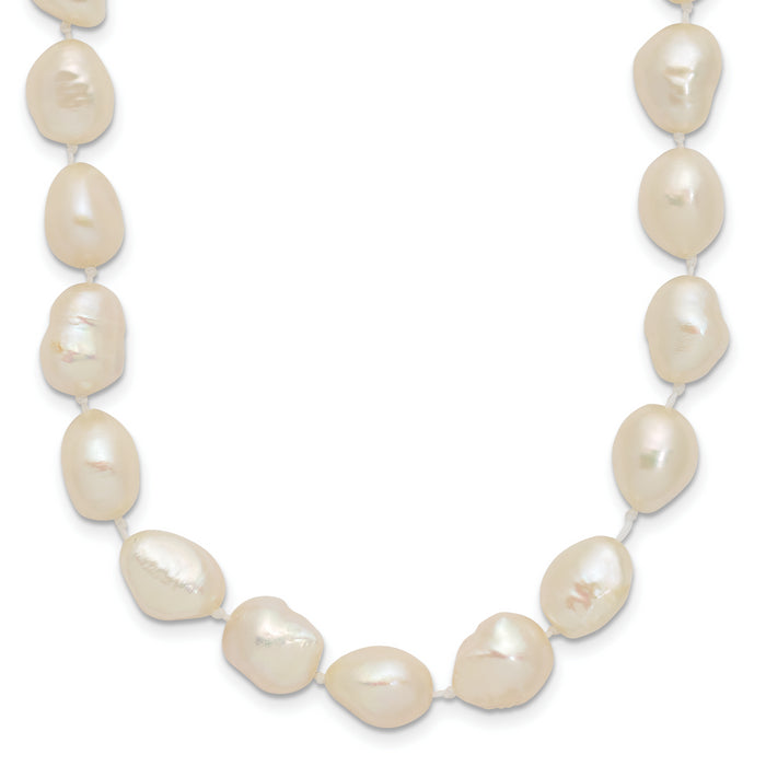 14K 7x11mm Baroque White Freshwater Cultured Pearl 20in Necklace-XF766-20