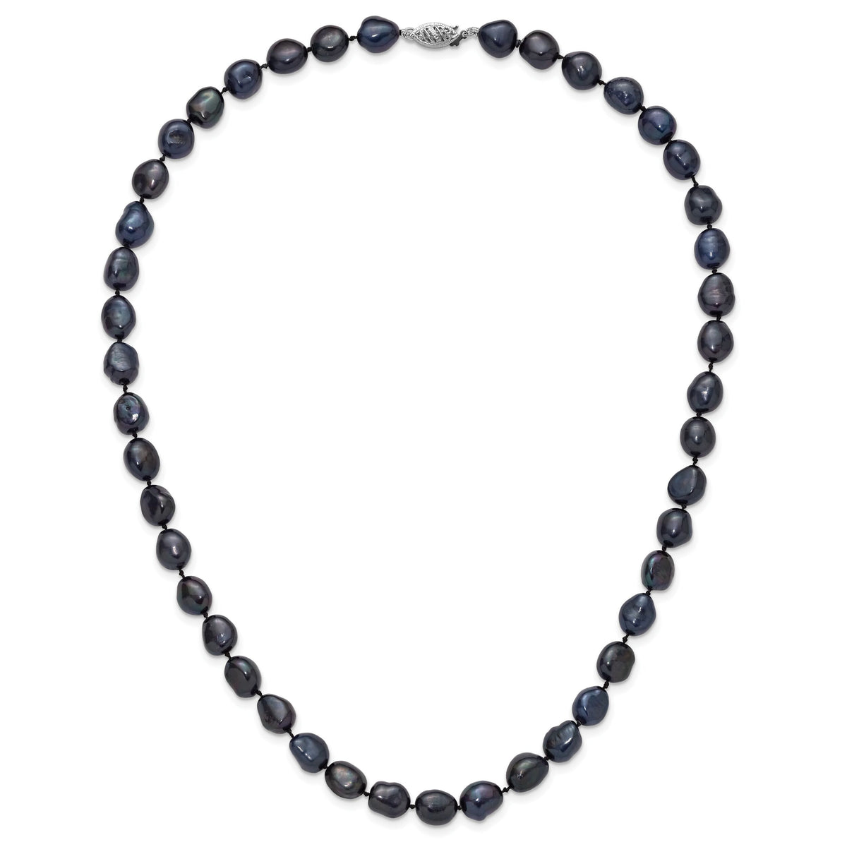 14K White Gold 7x11 Baroque Black FWC Pearl Necklace-XF767-18