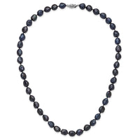 14K White Gold 7x11 Baroque Black FWC Pearl Necklace-XF767-18