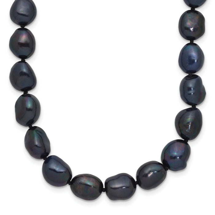 14K White Gold 7x11 Baroque Black FWC Pearl Necklace-XF767-18