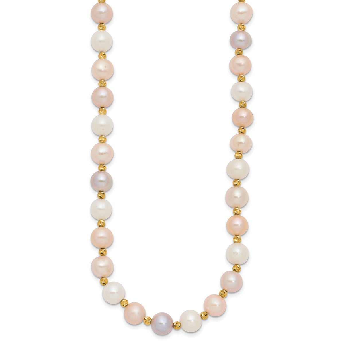 14K 8-9mm Semi-round Pink/Purple/White FWC Pearl D/C Beaded Necklace-XF768-18